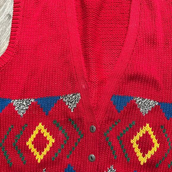 Vtg 90s Counterparts Sweater Vest Red Colorful Geometric Supermarket Sweep - Picture 2 of 8